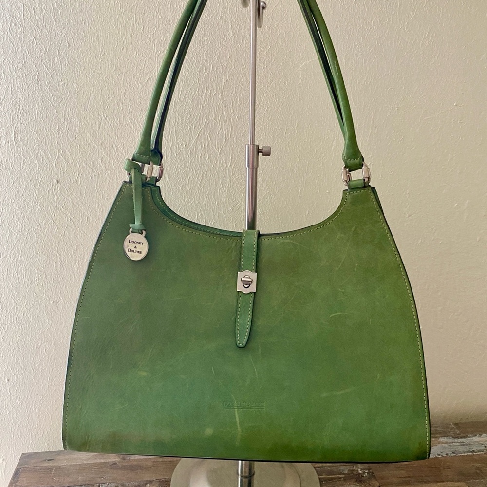Dooney & Bourke Green Leather Shoulder Bag with Silver Accents